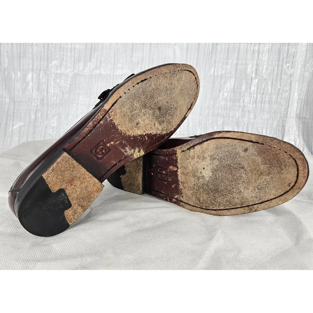 Cole Haan Men's 9D Burgundy Leather Kiltie Penny Loafers Pinch Buckle Fringe